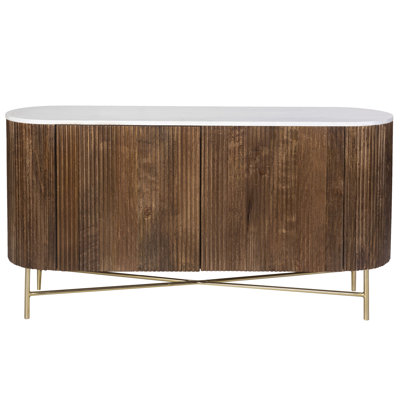 Buffet Mid-Century moderne en bois massif et marbre, 57 po - Noyer et blanc