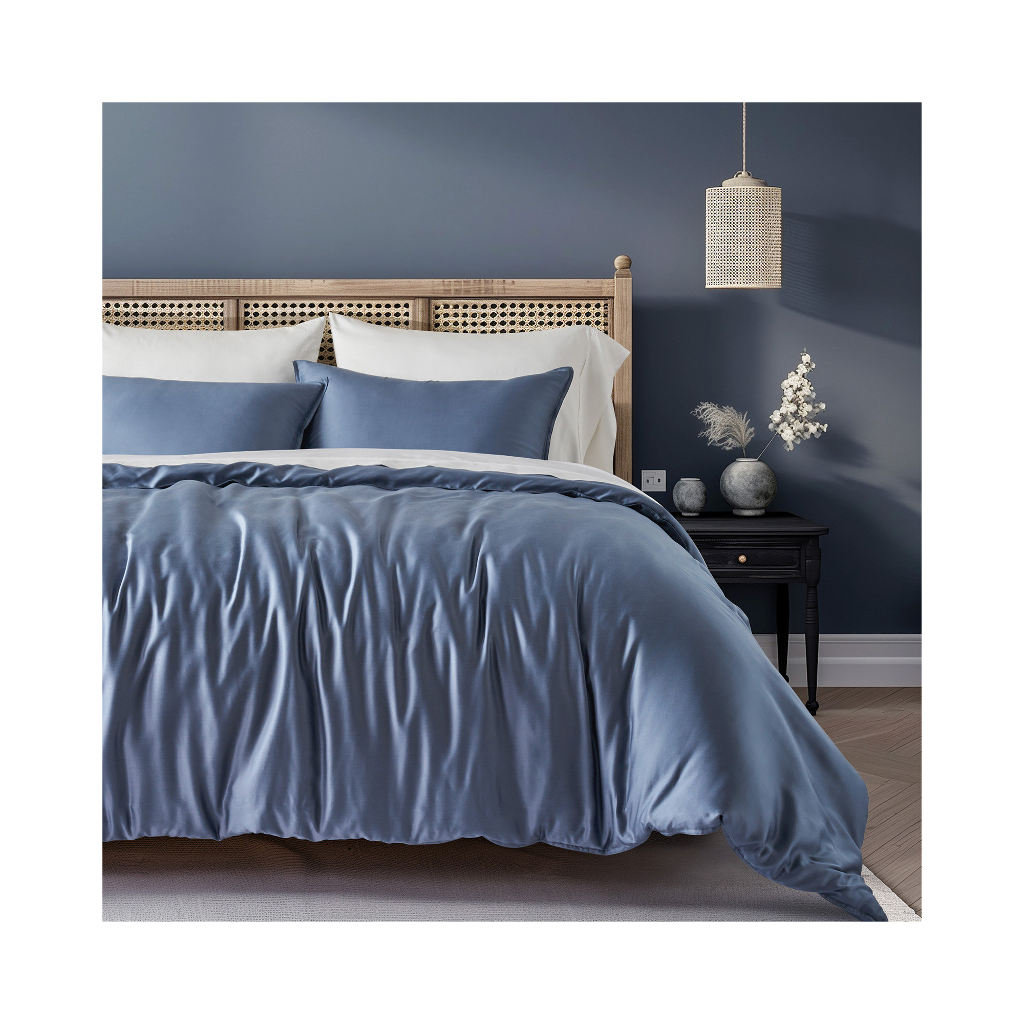 Tencel Lyocell Cooling Duvet Cover Set, Stormy Blue, Queen Duvet Cover + 2 Queen Shams