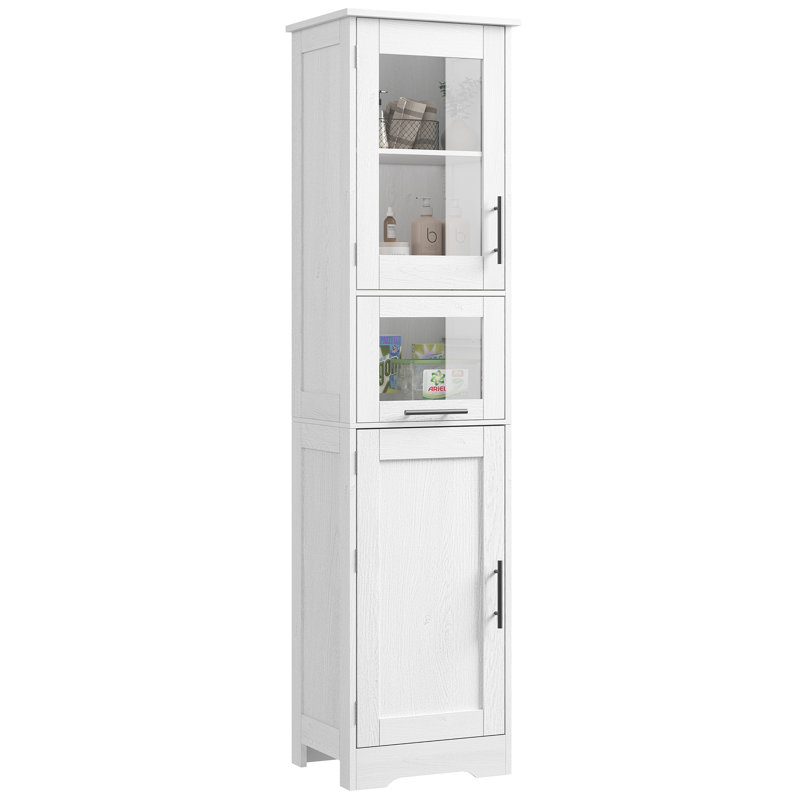 Bathroom Cabinet,Freestanding Narrow Cabinet With Adjustable Shelves, White