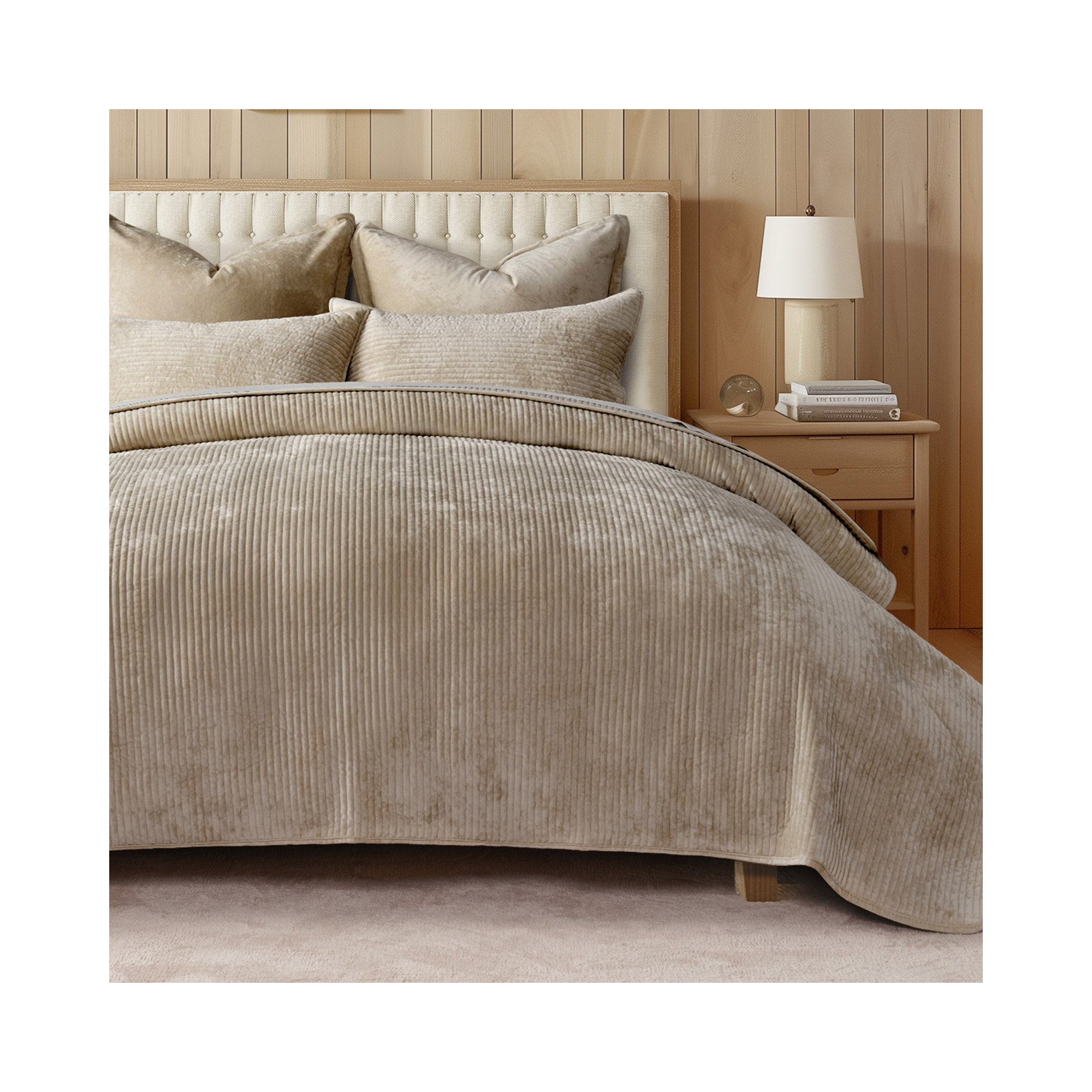 Striped Channel Velvet Quilt Set, Queen, Urban Taupe