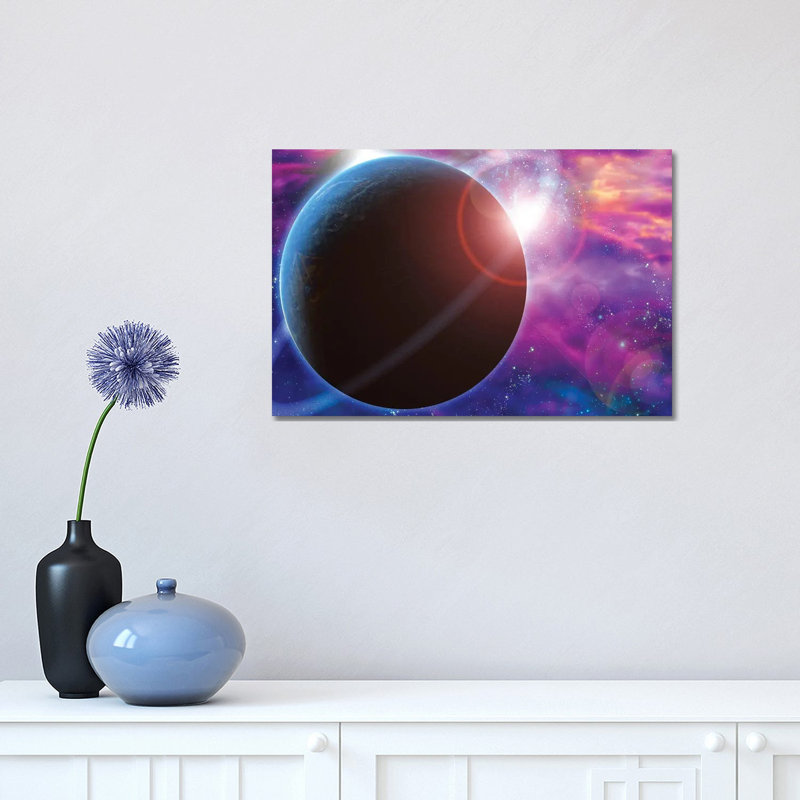 Planet And Cosmos Rising Sun In Vivid Space by Bruce Rolff - Wrapped Canvas Print, 30.48 cm H x 45.72 cm W