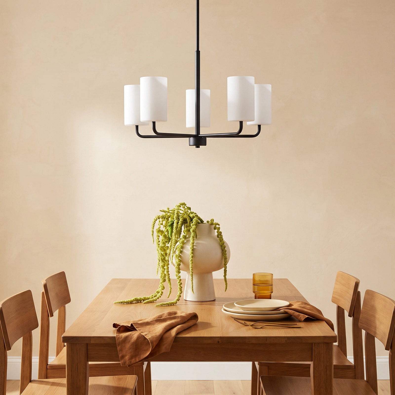 5 - Light Dimmable Shaded / Spider Chandelier, Matte Black, No