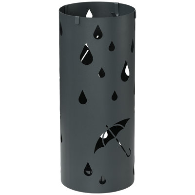 HOMCOM Metal Umbrella Stand, Hollowed Umbrella Basket with 4 Hooks and Drip Tray