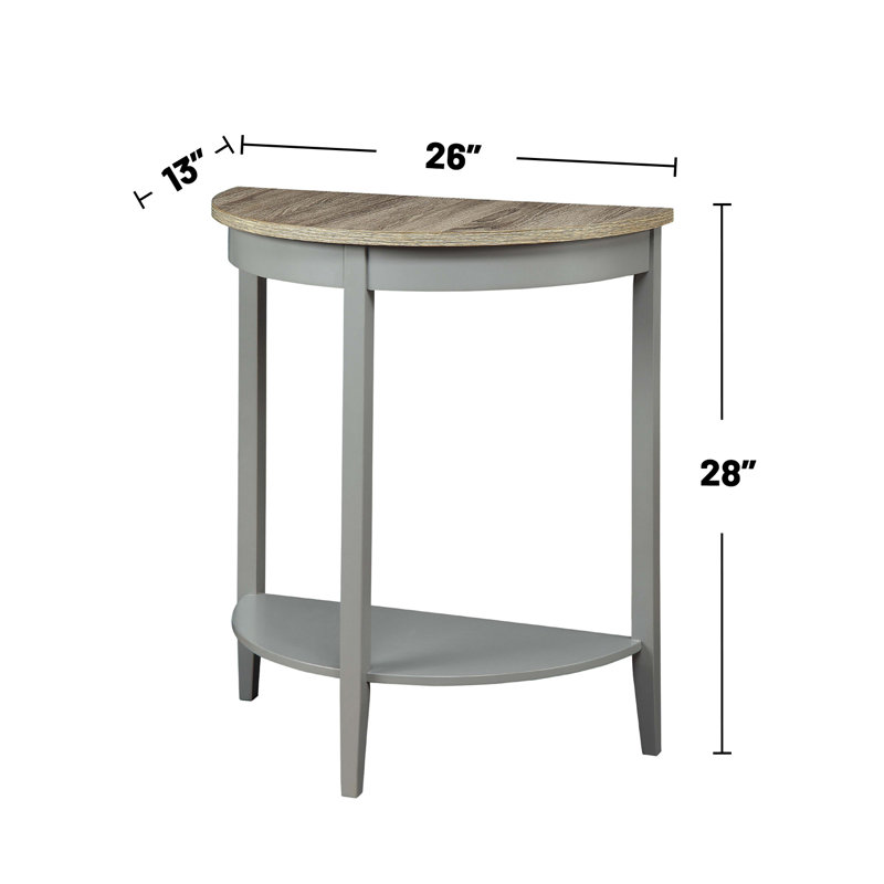 Half Moon Wooden Accent Table With 1 Bottom Shelf, Light Gray