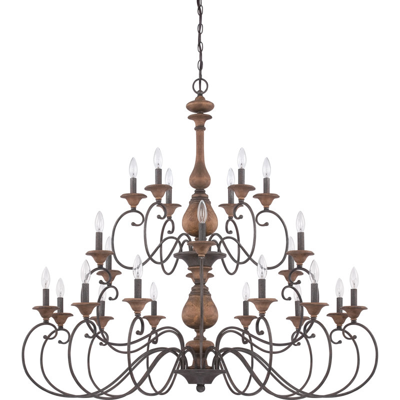 Lustre à 24 lumières de style bougie avec accents en bois Virat