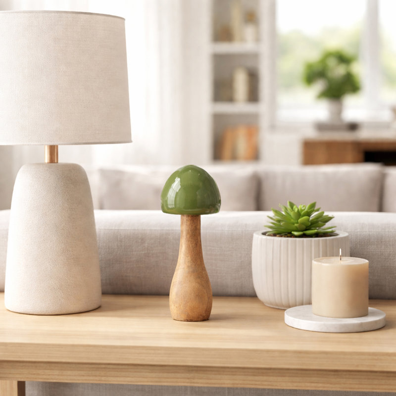 Decorative Mango Wood Mushroom Figurine for Home Decor - Whimsical Sculpture with Nature Accent Statue for Shelf, Table, or Living Room Decoration