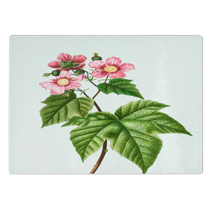 Tempered Glass Blooming Raspberry Bush Chopping Board, 39 cm W x 28.5 cm L