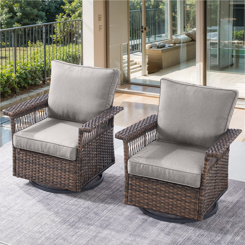 Tapash Emilka, fauteuil à bascule pivotant en osier pour terrasse avec coussins, Gris