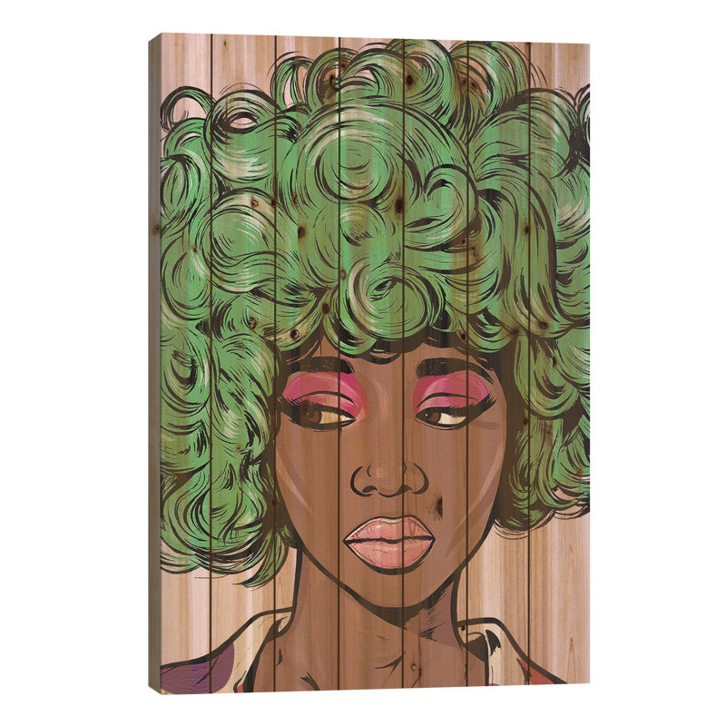 «Green Kawaii Comic Girl on Wood» par Allyson Gutchell, reproduction