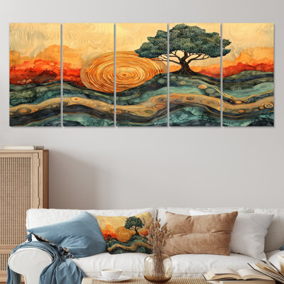 Baobab au lever du soleil avec racines d'Afrique III - arbre, décoration murale - art mural moderne