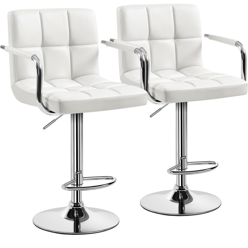 Pete Swivel Upholstered Adjustable Height Counter Stool with Metal Frame, White