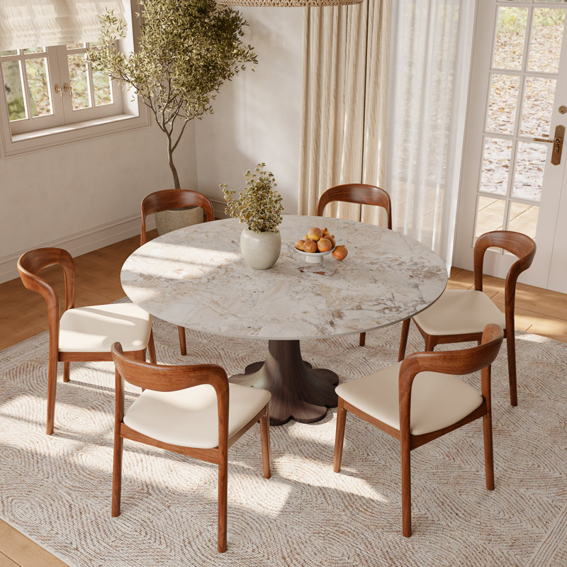Ensemble de table de salle à manger à forme florale avec chaises en bois massif de qualité supérieure pour 2/4/6