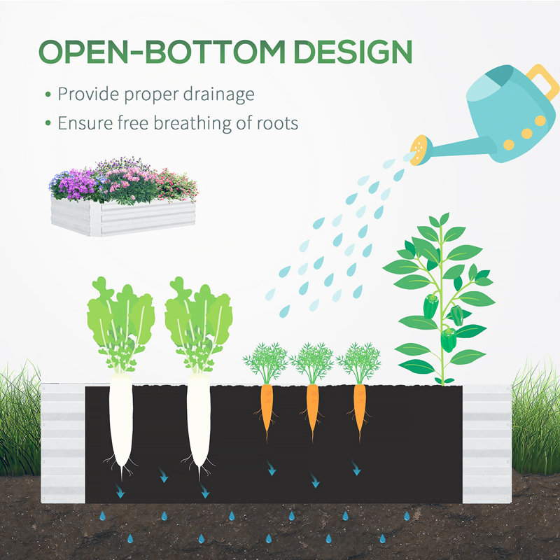 Outsunny 4' X 3' Galvanized Raised Garden Bed With Mini PVC Greenhouse Cover, Outdoor Metal Planter Box With 2 Roll-Up Windows For Growing Flowers, Fruits, Vegetables And Herbs