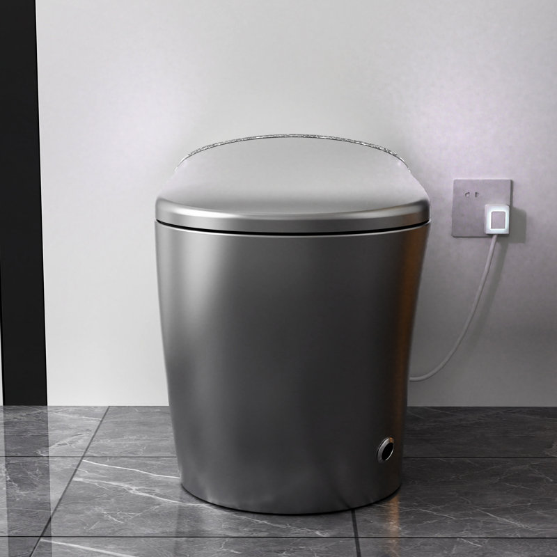 Smart Toilet With Starry Night And Bidet, Modern Bathroom Design, Auto Seat Open/Close, Foot Sensor For Flushing, Led Display, Warm Air Drying, Matte Grey - Remote Controlled Features Built In Water