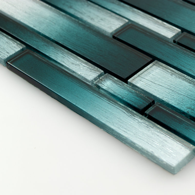 Foil Random Sized Interlocking Glass Mosaic Tile, Silver/Teal