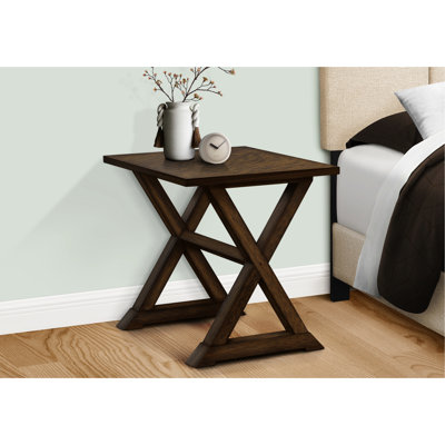 Table d'appoint carrée pour salon/chambre, table de chevet spacieuse en placage brun de style transitionnel, table facile à assembler pour chambre/salon.