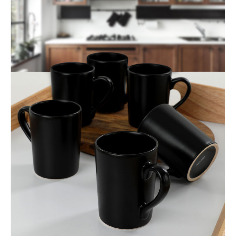 Elegant Ceramic Mug Set (6 Pieces), Matte Black, 3.5 x 4.0 x 4.0 inches | 100% Antibacterial Ceramic, 5.1 fl oz Capacity | Dishwasher & Microwave Safe, Resistant to Thermal Shocks, Easy to Clean