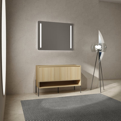 Meuble de rangement de salle de bain 48 po - Bois d'ingénierie, 3 portes, chêne moderne. Protège et organise tes affaires. Meuble-lavabo autoportant pour une salle de bain ordonnée.