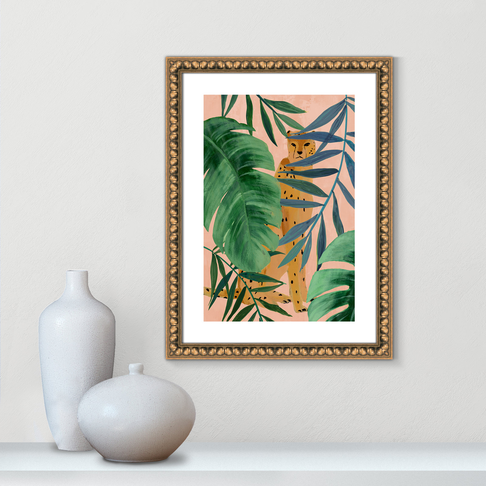 Allie "Silent Jungle" Painting by Isabelle Z, 23" H x 17" W x 1.13" D, Gold Bead Framed Paper