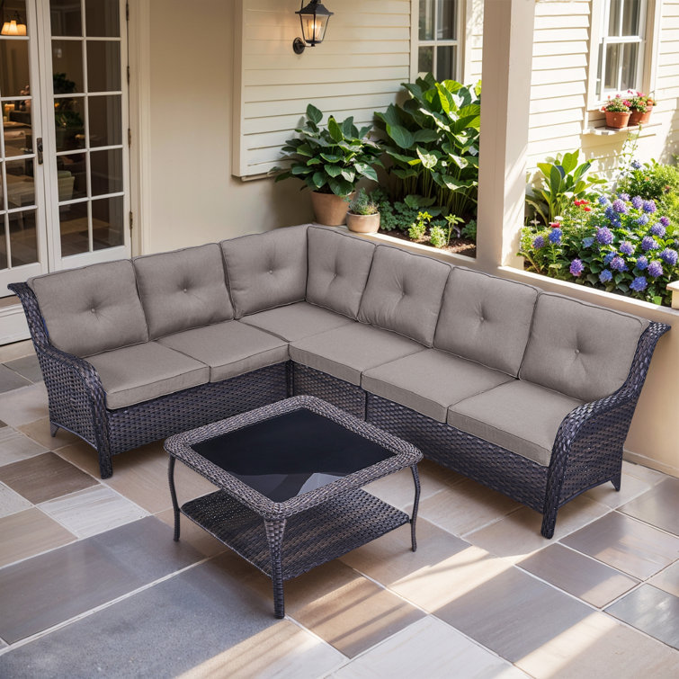 Schutt Wicker 6 - Person Modular Patio Conversation Sets with Cushions