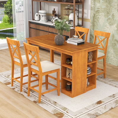 Ensemble de table de salle à manger avec tablettes de rangement à 3 niveaux et chaises de salle à manger rembourrées