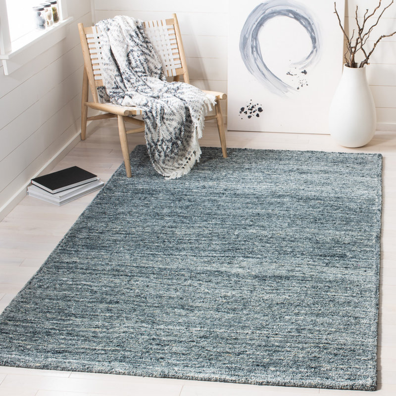 Tapis bleu marine en laine / coton touffeté à la main Moniz, Rectangle 4 pi x 6 pi