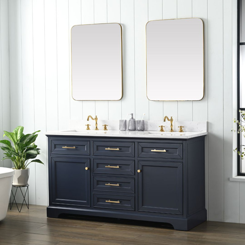 Thompson 60" W Double Vanity, Indigo Blue/Brushed Gold
