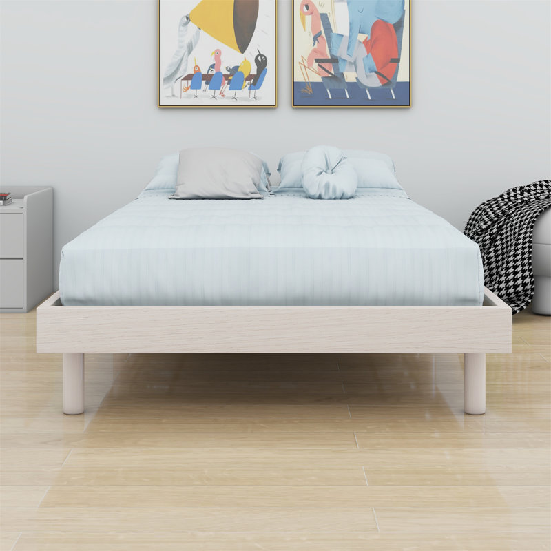 Karline Wooden Floating Platform Bed Frame, Twin, White