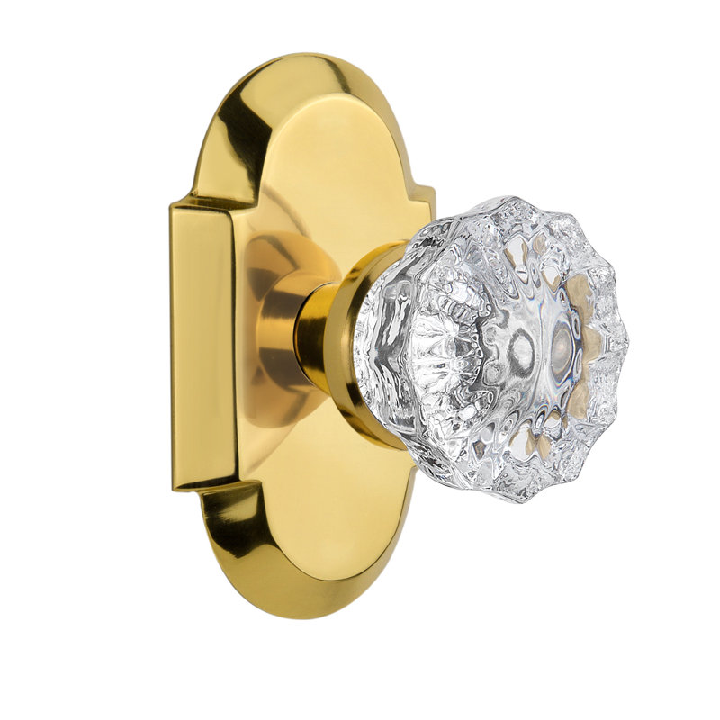 Cottage Plate with Crystal Door Knob, 2.375", Polished Brass