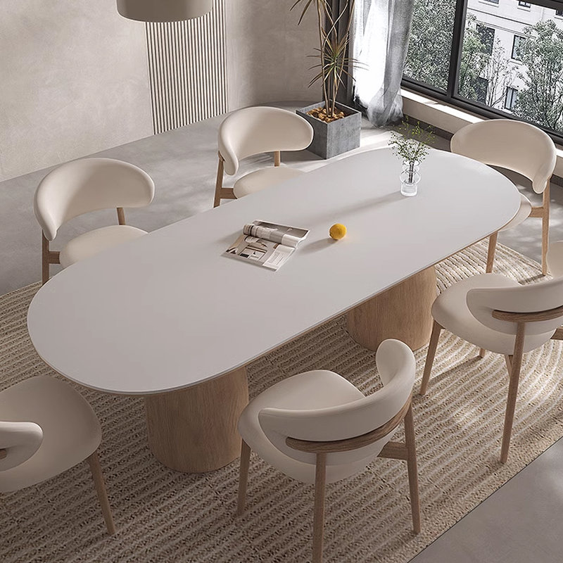 Table de salle à manger crème en bois massif et pierre, H 29,53 po x L 63 po x l 31,5 po