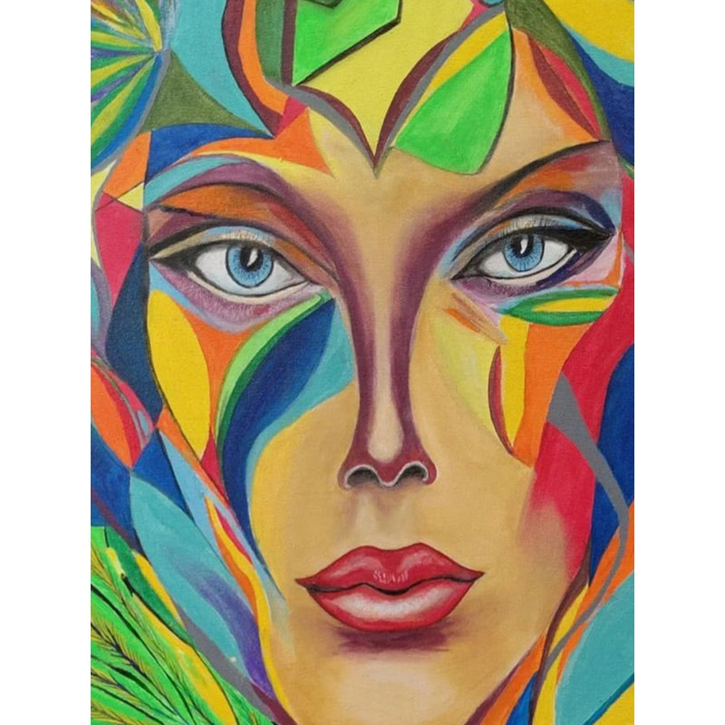 Feuilles abstraites autour du visage | Acrylique sur toile | Par Inderjeet