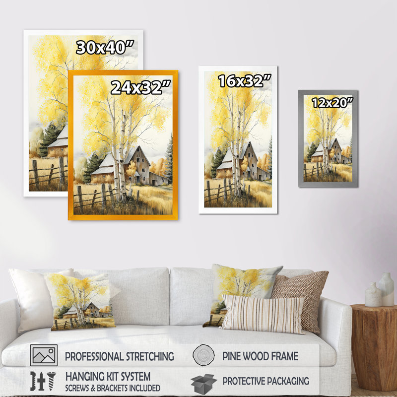 «Yellow Barn In Spring V», art mural toile de campagne