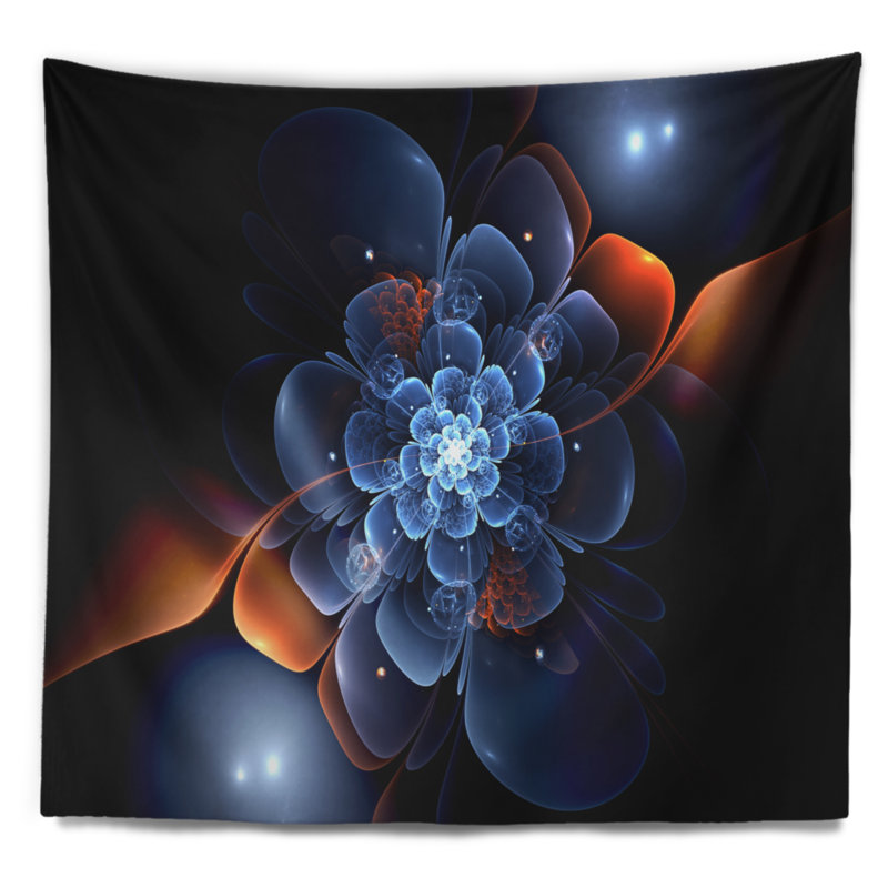 Tapisserie fleur fractale avec flamme orange, H 32 po x l 39 po