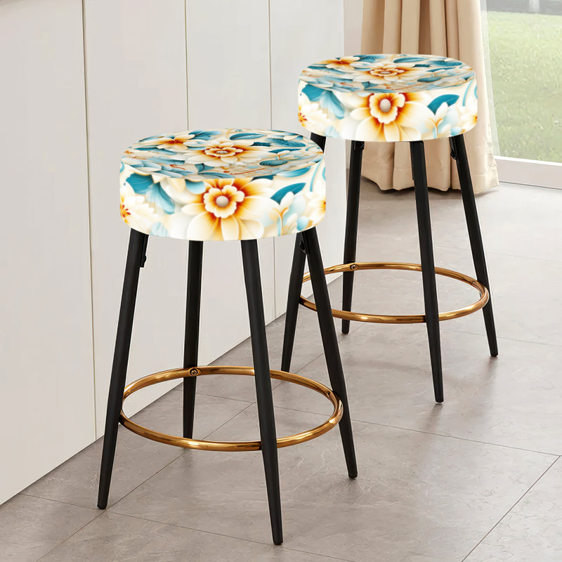 Ensemble de 2 tabourets de bar damassés Vintage