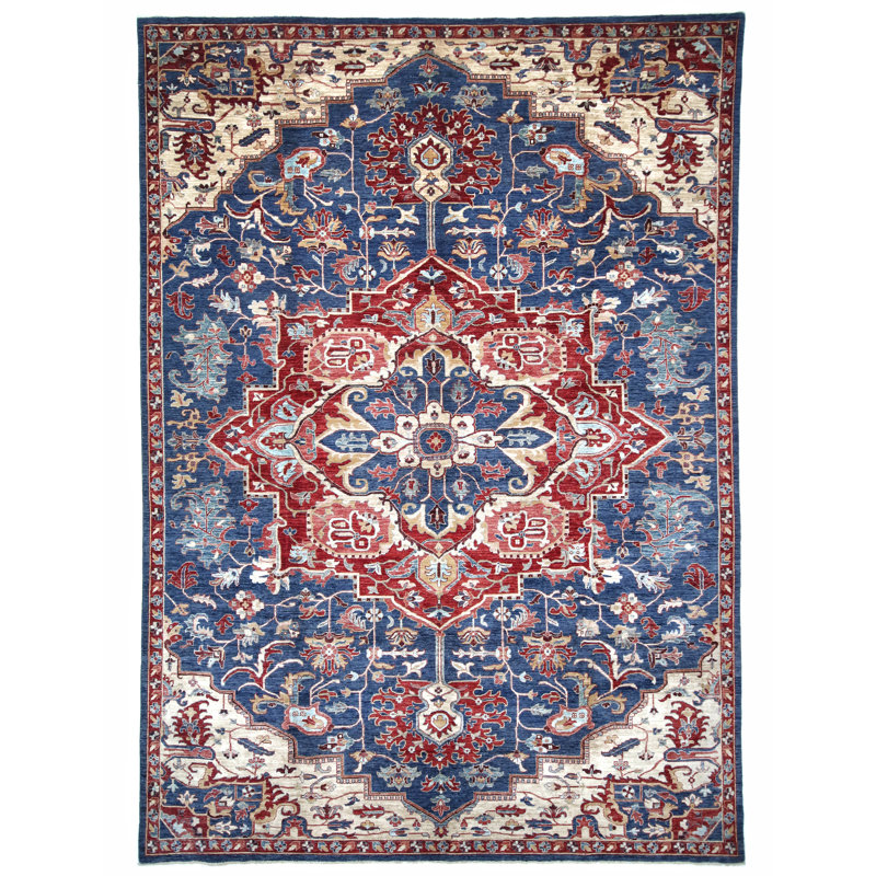 High-Quality Hand-Knotted Navy And Red Area Rug