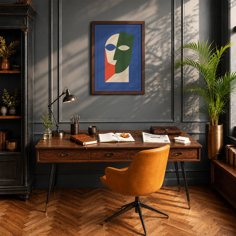 Divided Face Geometric - Framed Print, Walnut, A3 - 42.0 x 29.7 cm