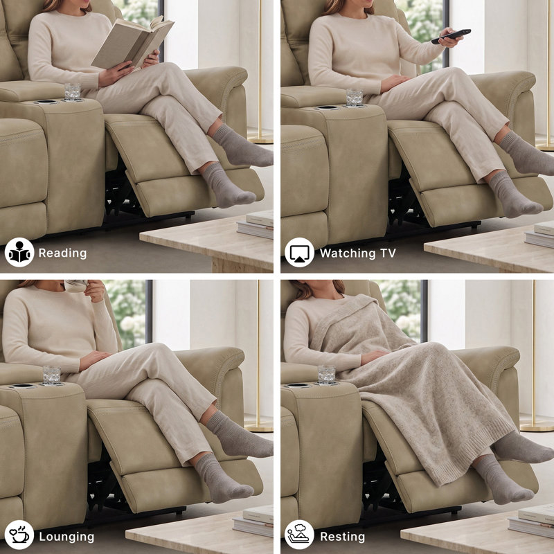 Causeuse inclinable 79,5 po en similicuir Gordils, Similicuir beige sable