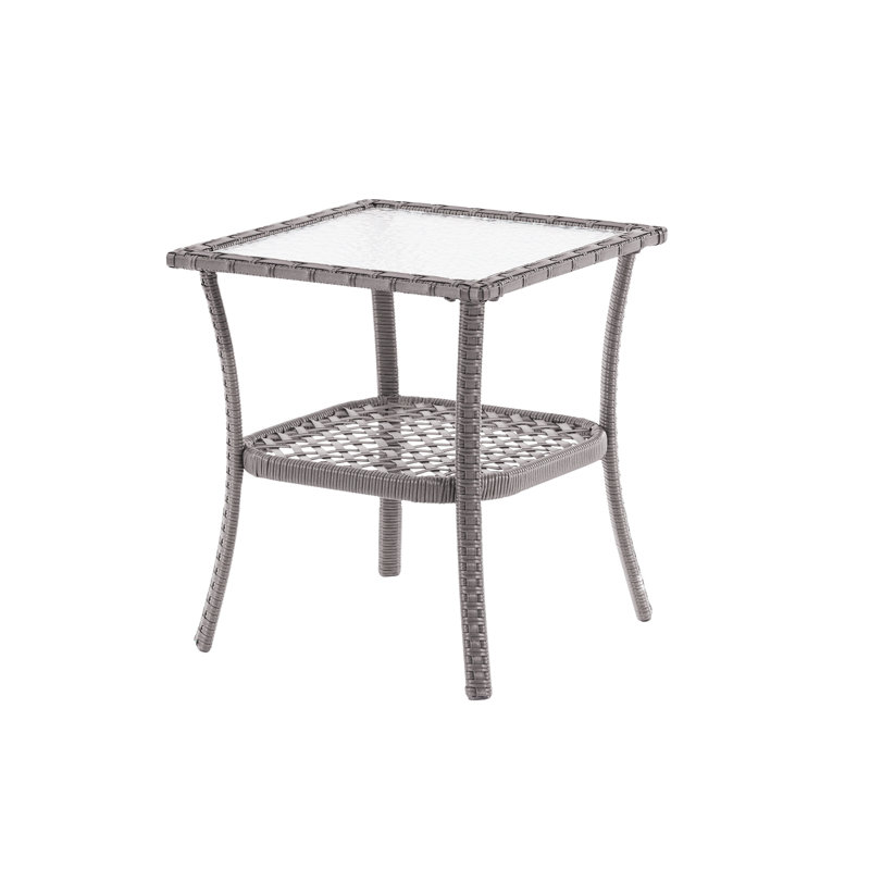 Patio Water Rippled Glass Side Table, Gray Rattan, Gray