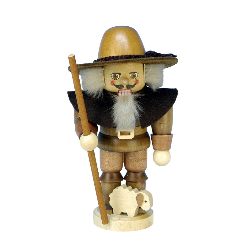 Natural Wood Finish Sheperd with Sheep Nutcracker