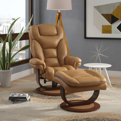 Carolynn 33.5" Wide Leather Match Manual Swivel Ergonomic Recliner with Ottoman