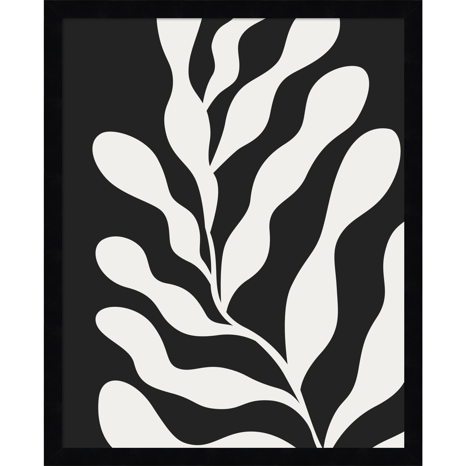 Retro Matisse Inspired Abstract Botanical 3 Black, Black, 21" H x 17" W x 1" D