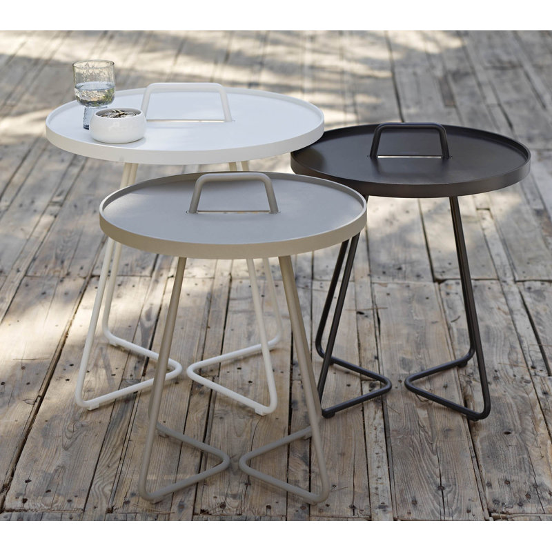 On-the-Move Round Metal Outdoor Side Table , in. W in. D, Taupe, 20.5"
