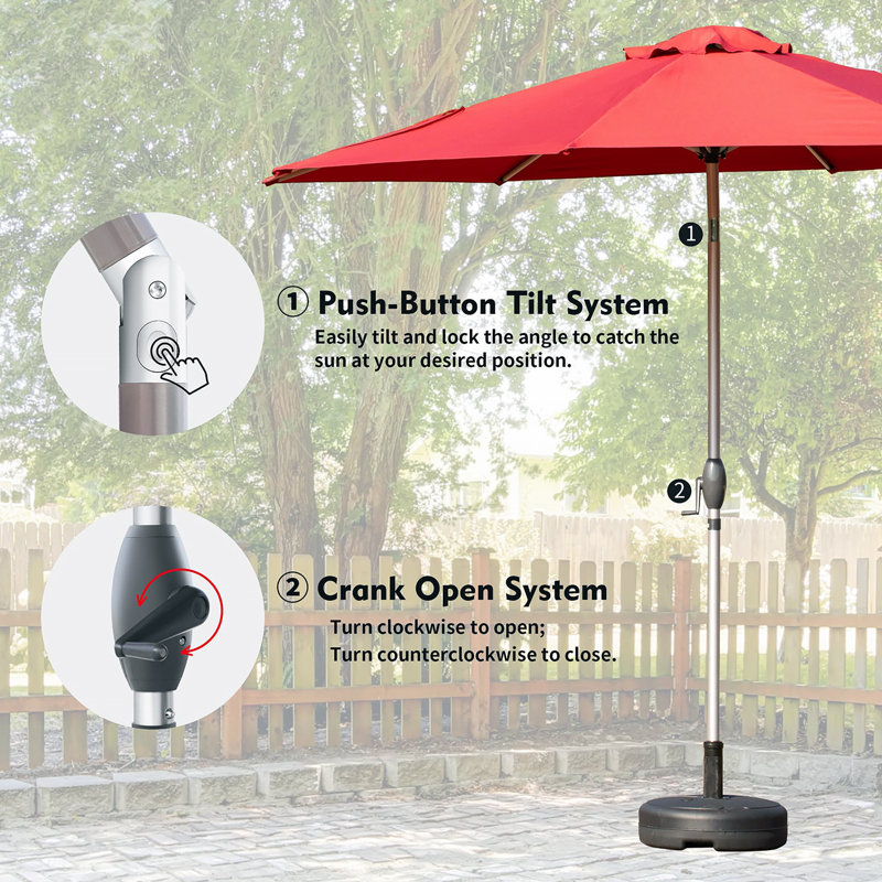 Patio Umbrella, Outdoor Table Umbrella With Push Button Tilt And Crank, UV Protection Waterproof Market Sun Umbrella With 8 Sturdy Ribs For Garden, Deck, Backyard, Pool