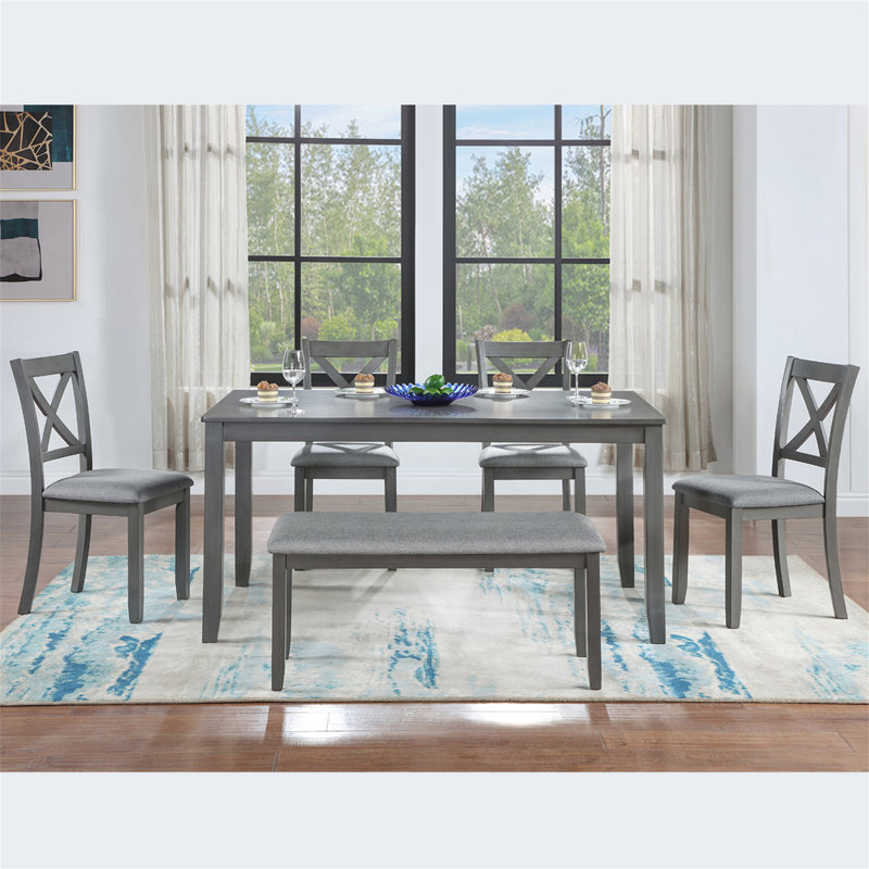 Ensemble de salle à manger 6 pièces avec table spacieuse, Gris