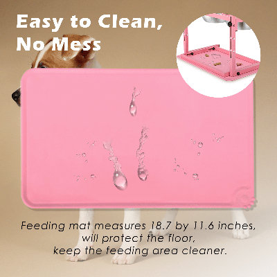 Pink Raised Dog Bowl Stand,  Adjustable Dog Feeder with Two 1700ml Stainless Steel  Bowls and Silicone Pet Feeding Mat, Elevated Dog Bowls for Large Medium and Small Dogs