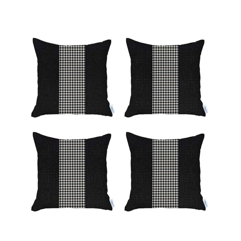 Ensemble de 4 housses de coussin pied-de-poule, Noir / blanc