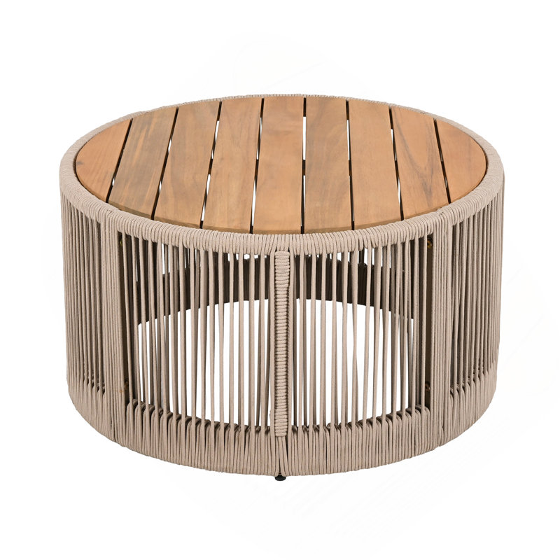 Ensemble de table industrielle rustique, table basse et table d'appoint avec design en corde tissée, ensemble de table élégant et fonctionnel moderne pour le salon et la décoration intérieure corde beige