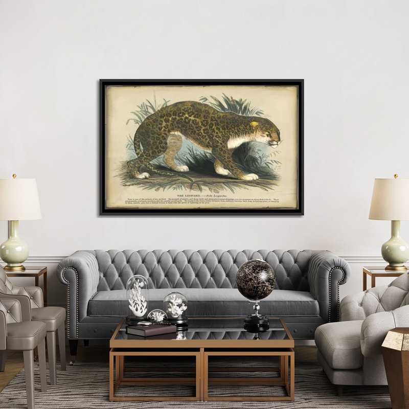 «Leopard», reproduction sur toile, H 18 po x l 26 po x P 1,5 po, Toile avec cadre noir, Pas de tapis