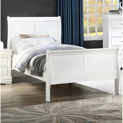 Contemporary Twin Size Solid Wood Bed - White With Drawer And Headboard Metal Glides