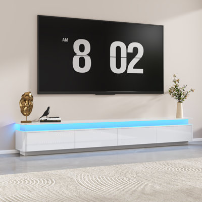 Meuble télé flottant de 80,7 pouces pour téléviseurs jusqu'à 90 pouces, console multimédia à double usage (fixation murale ou pose au sol) pour salon